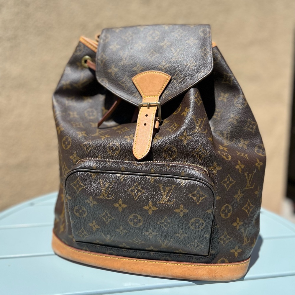 Louis Vuitton Monogram Canvas Drawstring Backpack with Tan Trim